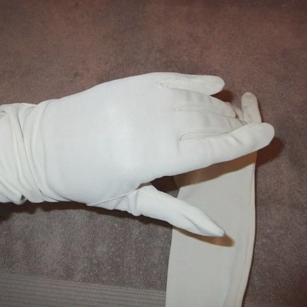 Vtg Long Satin Opera Gloves OS Formal Elegant Evening Wear Hollywood Regency 70s